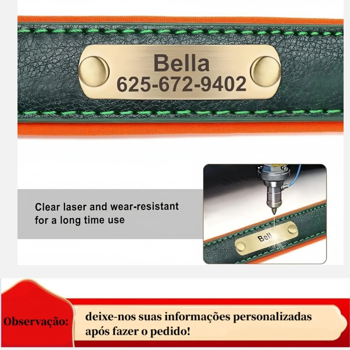 Personalized Leather Dog Collar With Engraved ID Plate