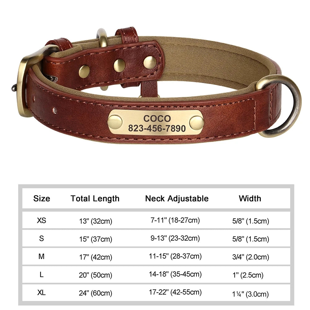 Brown Color Personalized Leather Dog Collar With Engraved ID Plate