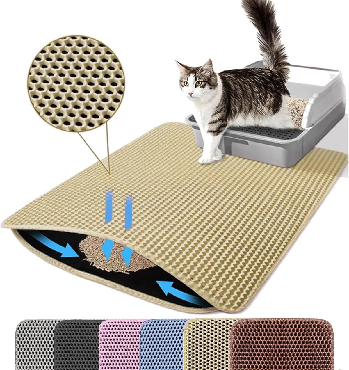 Khaki Color Double-Layer Cat Litter Mat – Non-Slip, Waterproof Design