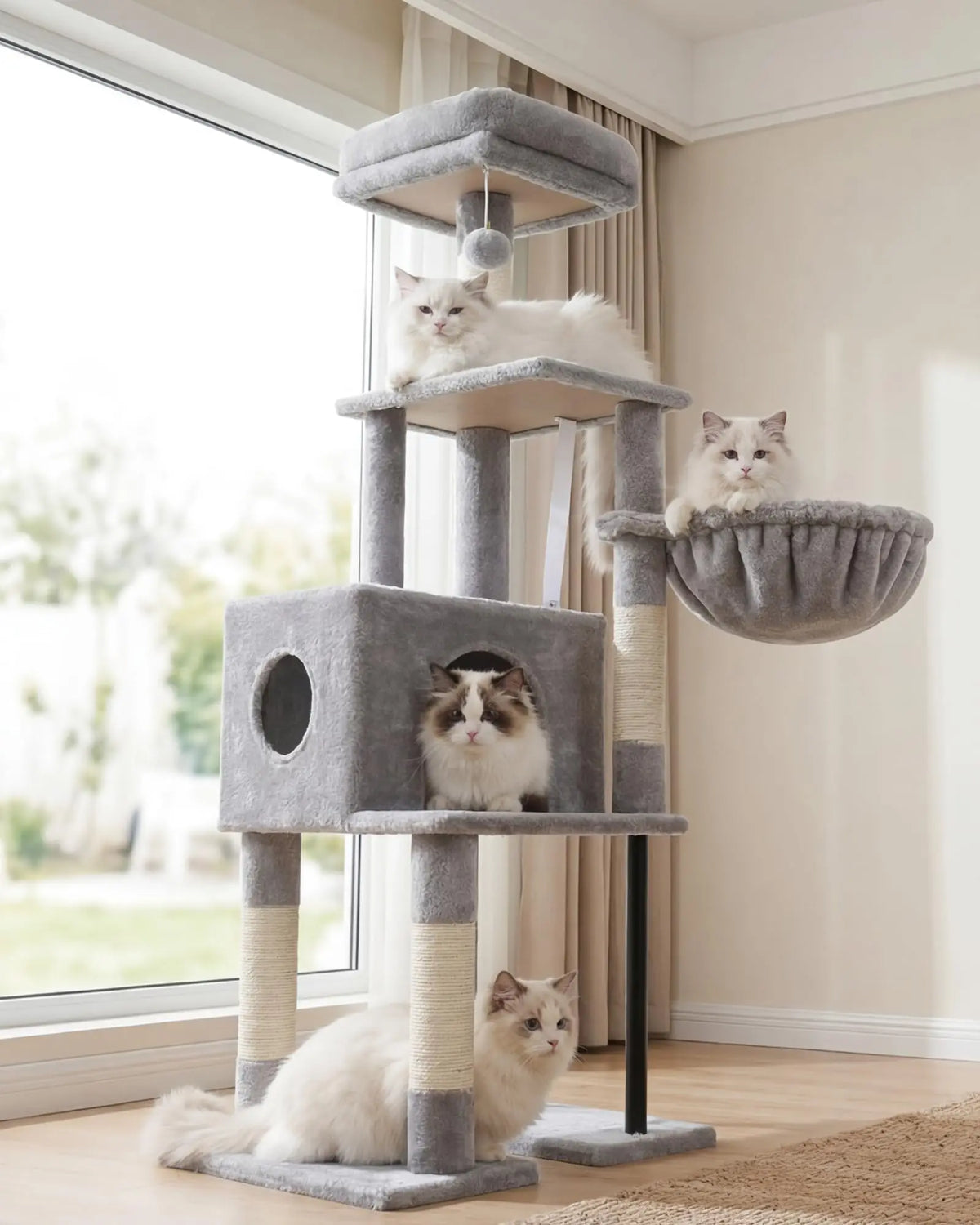 GRAY Color Four-Tier Cat Tree Tower with Toys for Indoor Cats