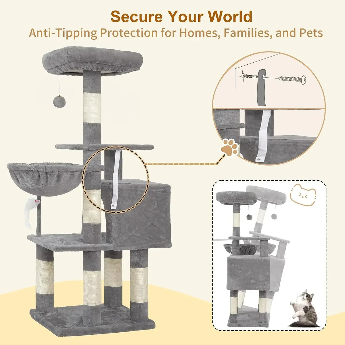 Four-Tier Cat Tree Tower with Toys for Indoor Cats