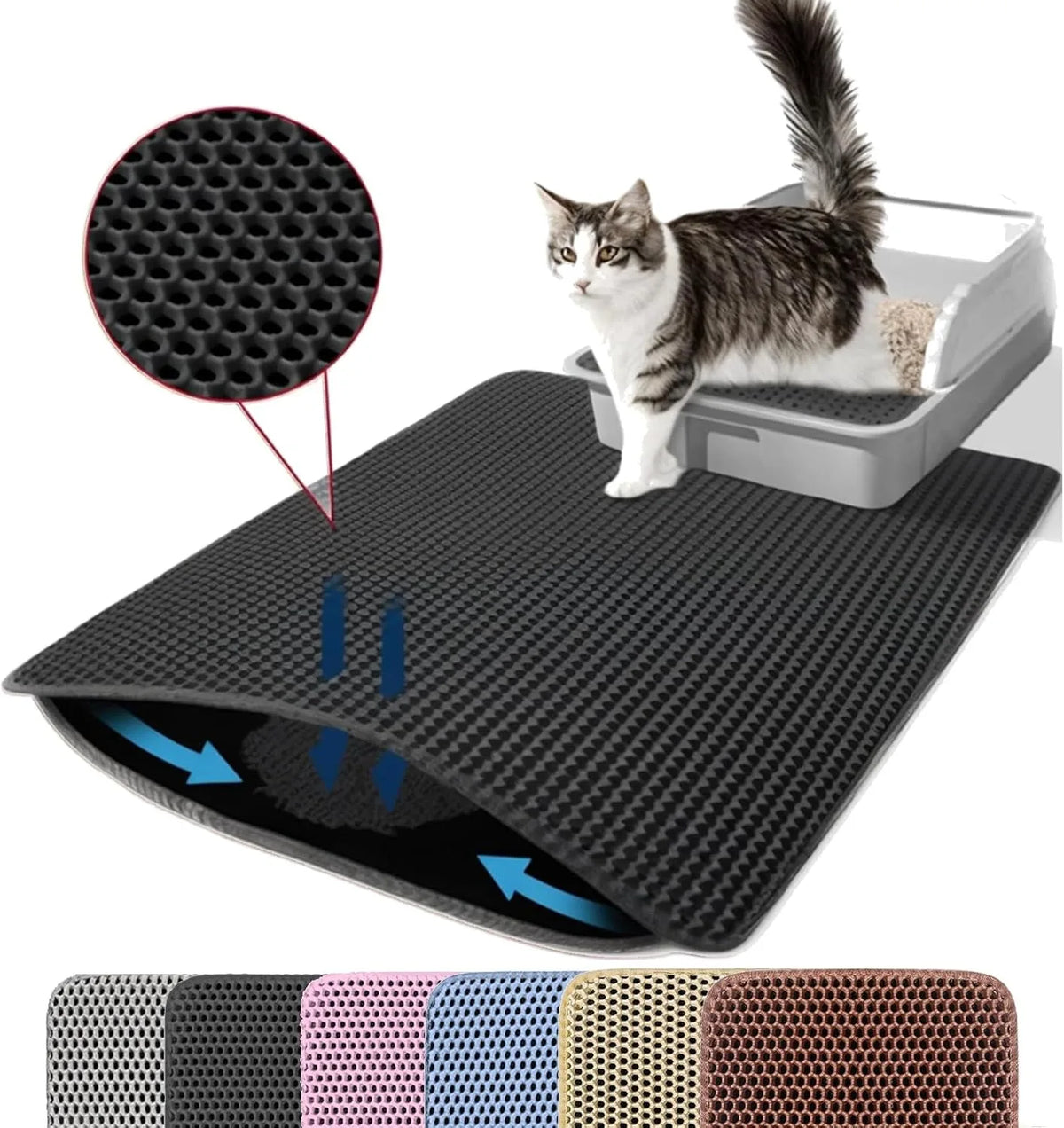 Black Color Double-Layer Cat Litter Mat – Non-Slip, Waterproof Design