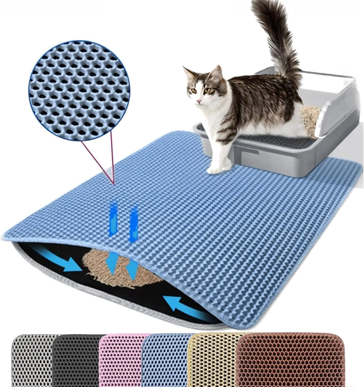 Blue Color Double-Layer Cat Litter Mat – Non-Slip, Waterproof Design
