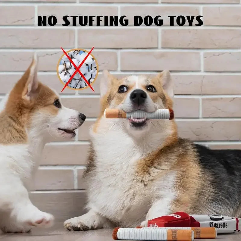 Funny Plush Cigarette Dog Toy – Squeaky Chew Set