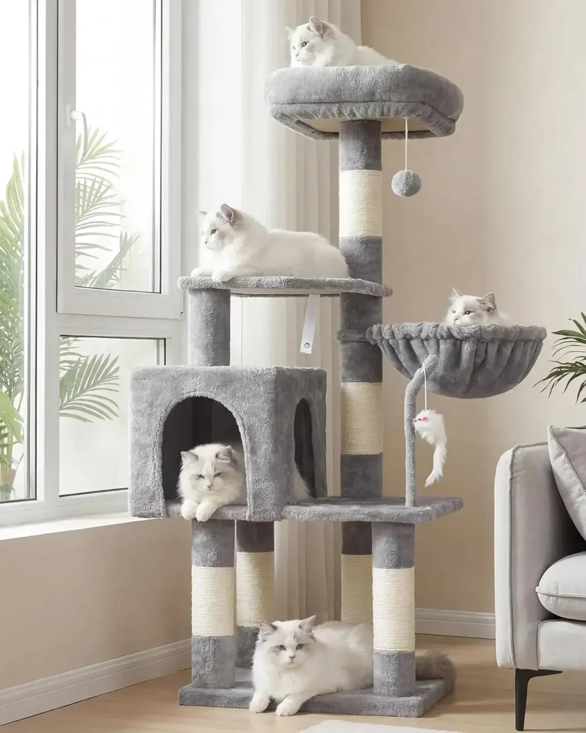 Four-Tier Cat Tree Tower with Toys for Indoor Cats
