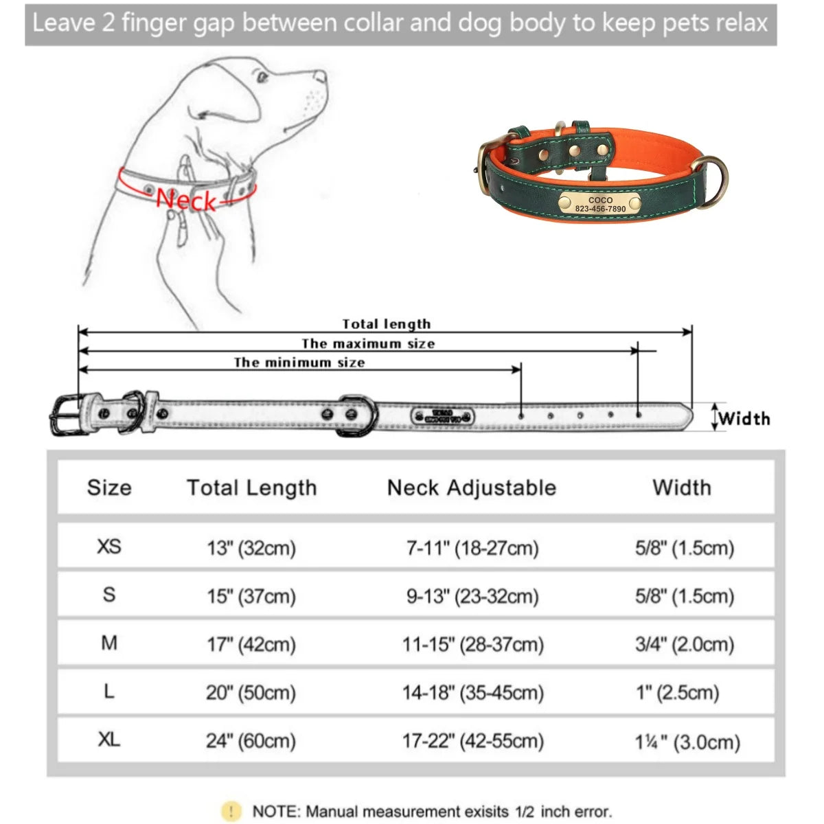 Personalized Leather Dog Collar With Engraved ID Plate