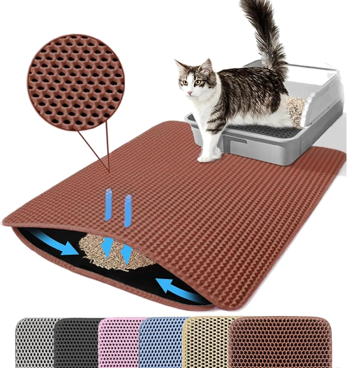 Brown Color Double-Layer Cat Litter Mat – Non-Slip, Waterproof Design