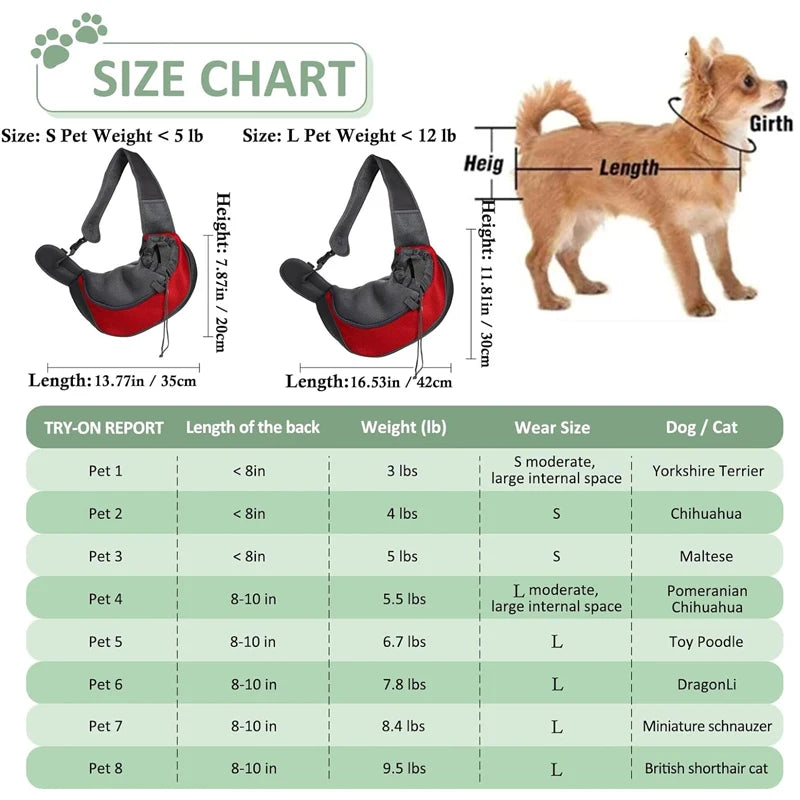 Pet Sling Carrier Backpack For Small Dogs & Cats