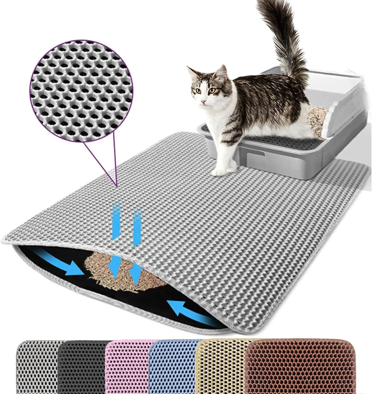 Grey Color Double-Layer Cat Litter Mat – Non-Slip, Waterproof Design